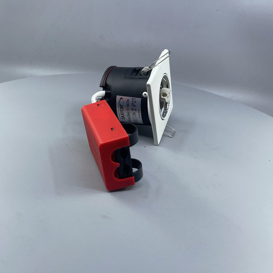 Daxtor Easy 2-Setup MR16 12V indbygningsspot IP21 – firkantet hvid, maks. 20W (360° frame 20)