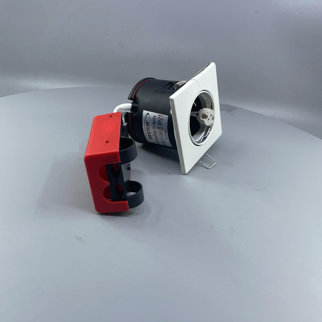 Daxtor Easy 2-Setup MR16 12V indbygningsspot IP21 – firkantet hvid, maks. 20W (360° frame 21)