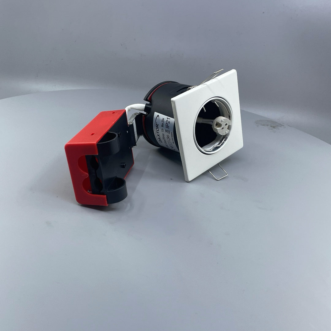 Daxtor Easy 2-Setup MR16 12V indbygningsspot IP21 – firkantet hvid, maks. 20W (360° frame 22)