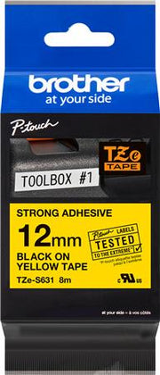 TAPE 12MM SORT TEKST PÅ GUL EKSTRA