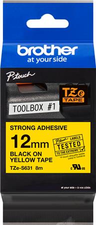 TAPE 12MM SORT TEKST PÅ GUL EKSTRA