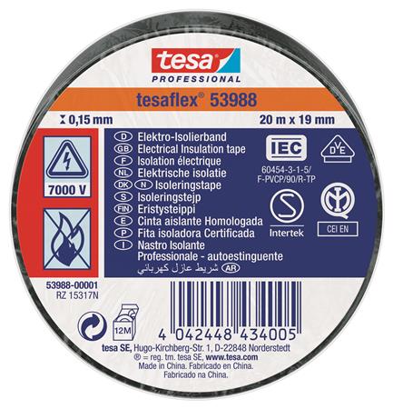 ISOLERINGSTAPE VDE/IEC PVC 20MX19MM SORT