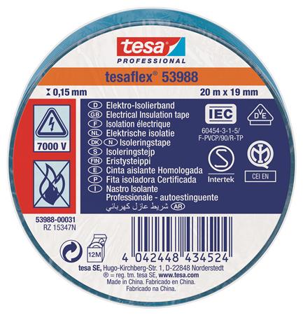 ISOLERINGSTAPE VDE/IEC PVC 20MX19MM BLÅ
