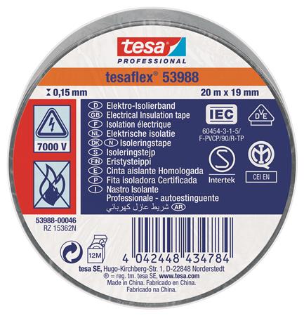 ISOLERINGSTAPE VDE/IEC PVC 20MX19MM GRÅ
