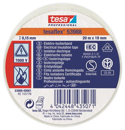 ISOLERINGSTAPE VDE/IEC PVC 20MX19MM HVID
