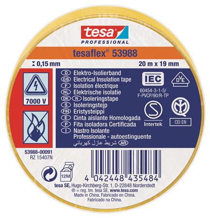 ISOLERINGSTAPE VDE/IEC PVC 20MX19MM GUL