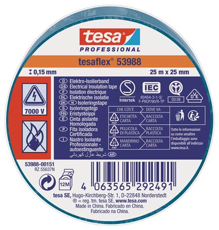 ISOLERINGSTAPE VDE/IEC PVC 25MX25MM BLÅ