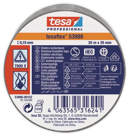 ISOLERINGSTAPE VDE/IEC PVC 25MX25MM GRÅ