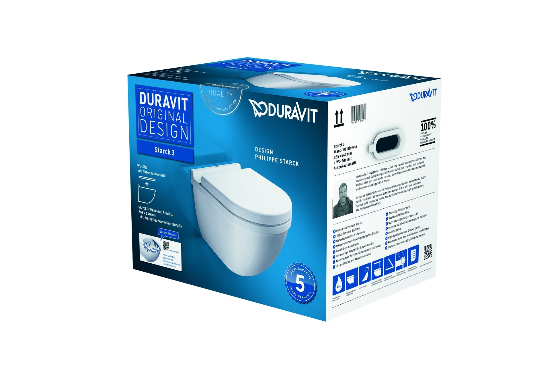 DURAVIT Starck 3 vægtoilet med åben skylle-rand og sæde med softclose