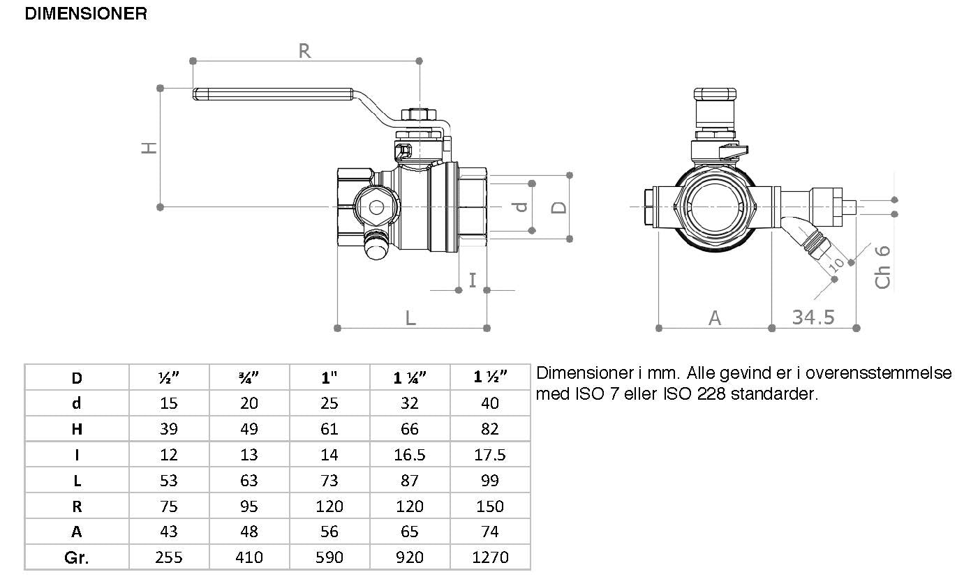 1" Kuglehane m/aftap