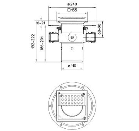 BLÜCHER 110 mm afløbsskål til smøremembran, med studs, lodret