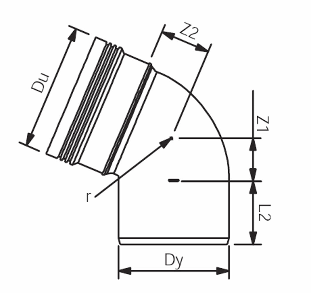 Wavin 32 mm x 67,5° Bøjning afløb grå PP