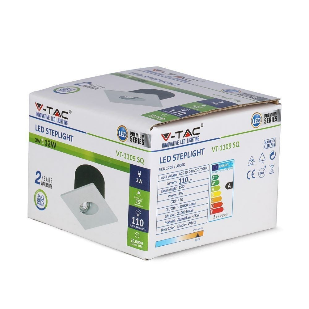 3W Indbygningsbelysning - Ydre: 8x8 cm, hul: 6,2x6,2 cm, Input: 230V, 120lm, RA80