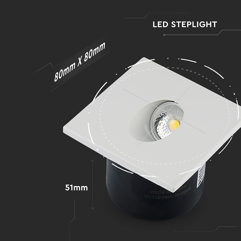 3W Indbygningsbelysning - Ydre: 8x8 cm, hul: 6,2x6,2 cm, Input: 230V, 120lm, RA80
