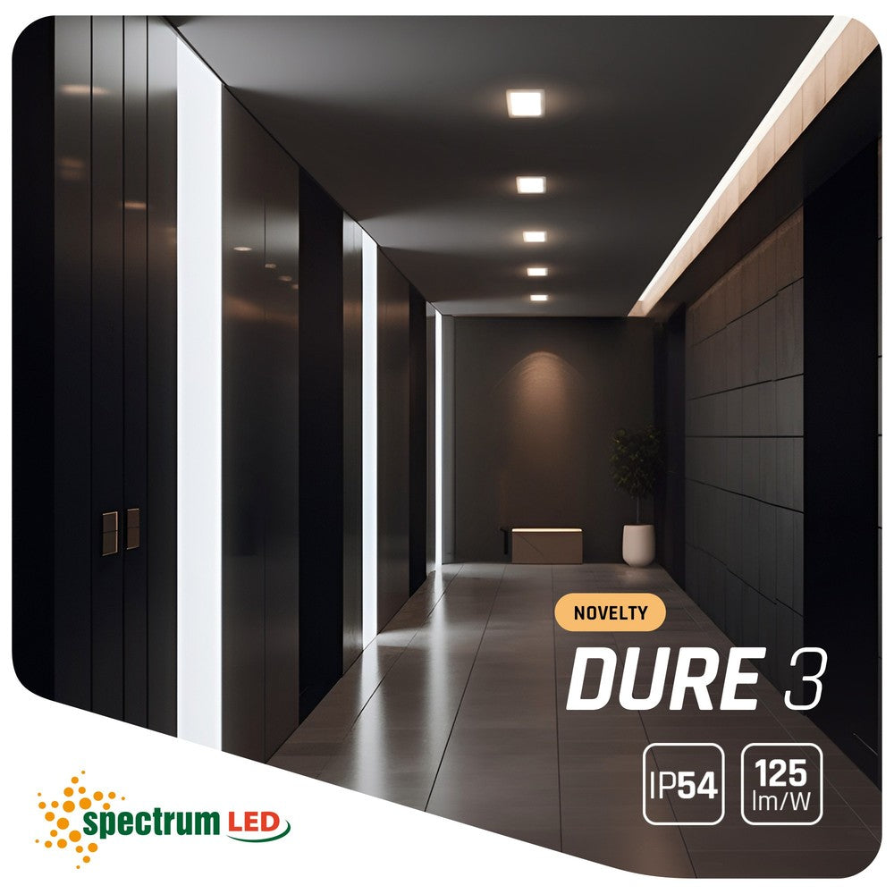 Spectrum 12W LED indbygningspanel - Udendørs, 230V, IP54, 12x12cm hul, 14,5x14,5cm mål, 1100lm, RA80