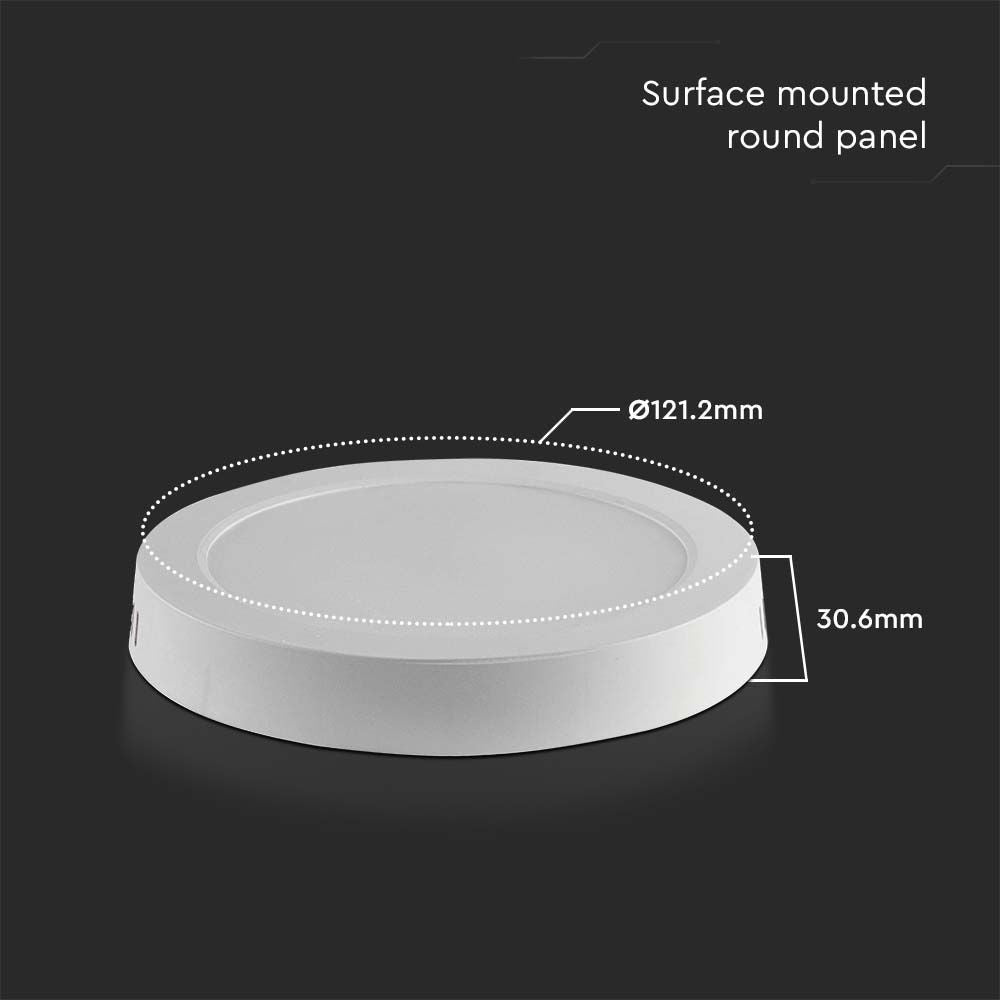V-Tac 6W LED loftslampe - Ø12cm, Højde: 3cm, hvid kant, inkl. lyskilde, 660lm, RA80