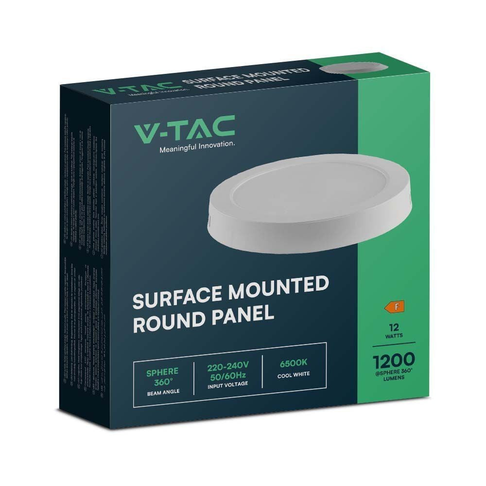 V-Tac 12W LED loftslampe - Ø17cm, H: 3cm, hvid kant, inkl. lyskilde (1200lm, RA80)