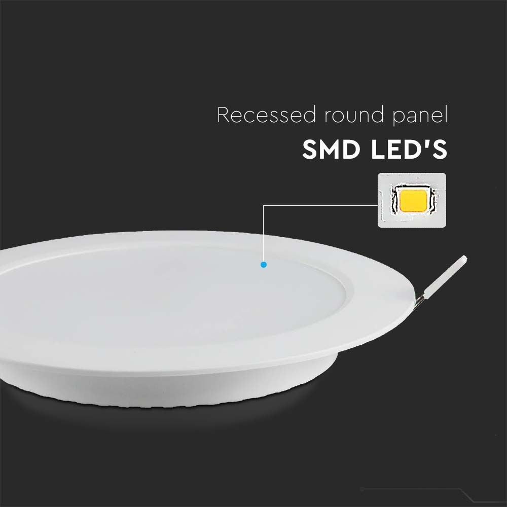 V-Tac 12W LED Indbygningspanel - Ø15,5 cm Hul, Ø18 cm Mål, 230V, 1200lm, RA80