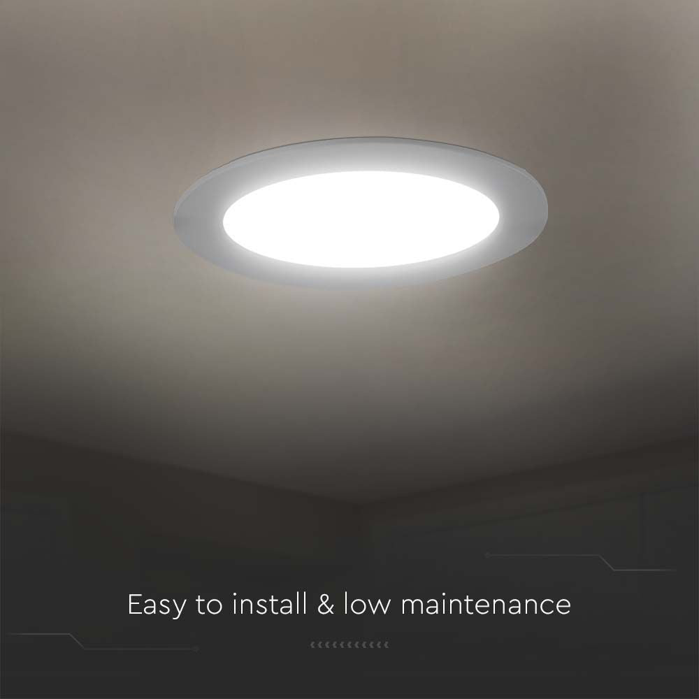 V-Tac 12W LED Indbygningspanel - Ø15,5 cm Hul, Ø18 cm Mål, 230V, 1200lm, RA80
