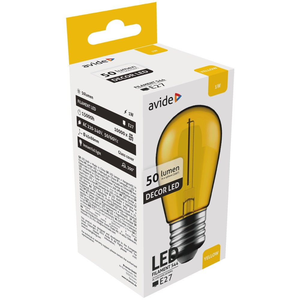 1W Gul Farvet LED Kronepære - E27 Stor Fatning, 230V, 50lm, RA80