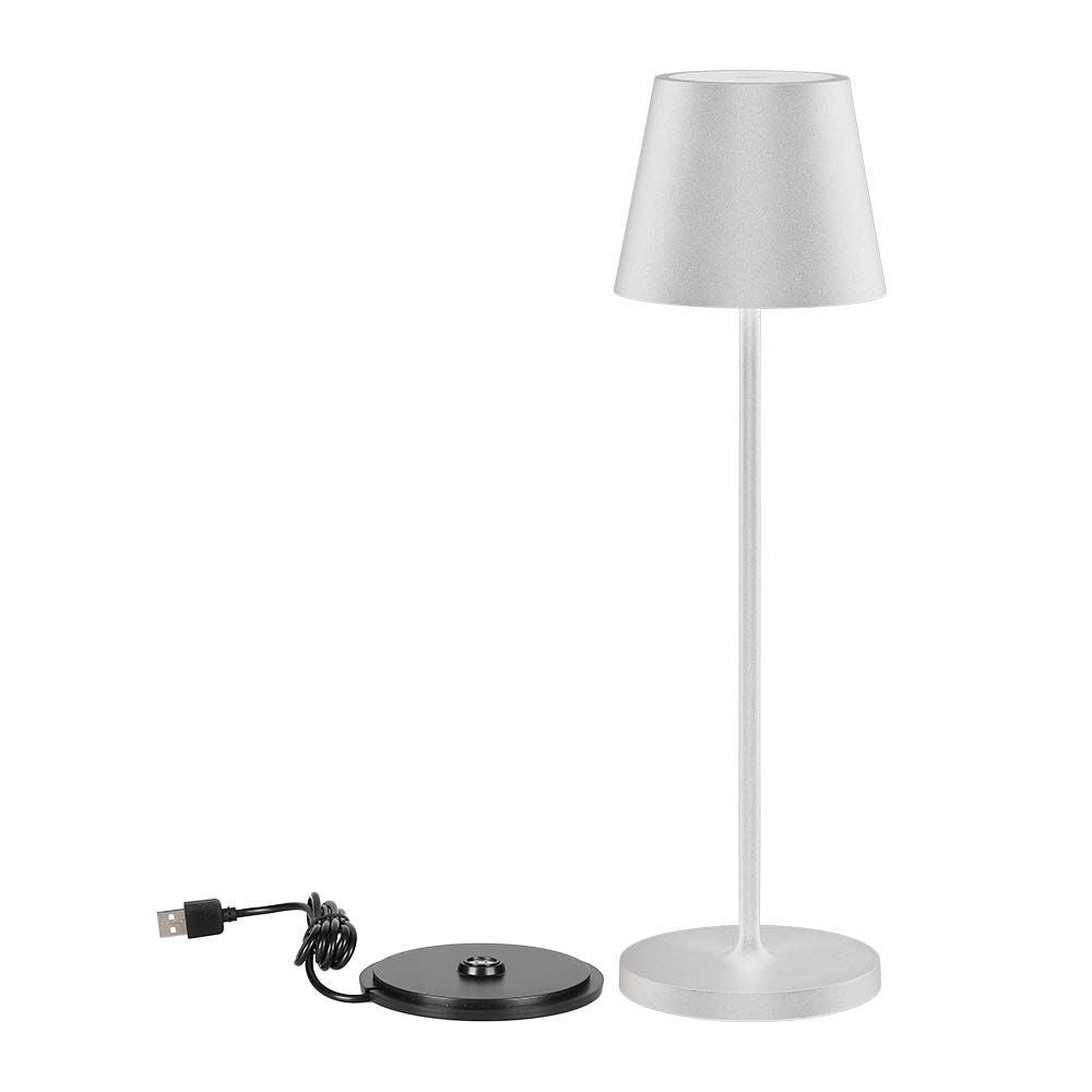 V-Tac Mini Opladelig Bordlampe - Hvid, Trådløs og IP54 Udendørs, Touch Dæmpbar, Effekt: 2W, Lysstyrke: 200lm, Farvegengivelse: RA80