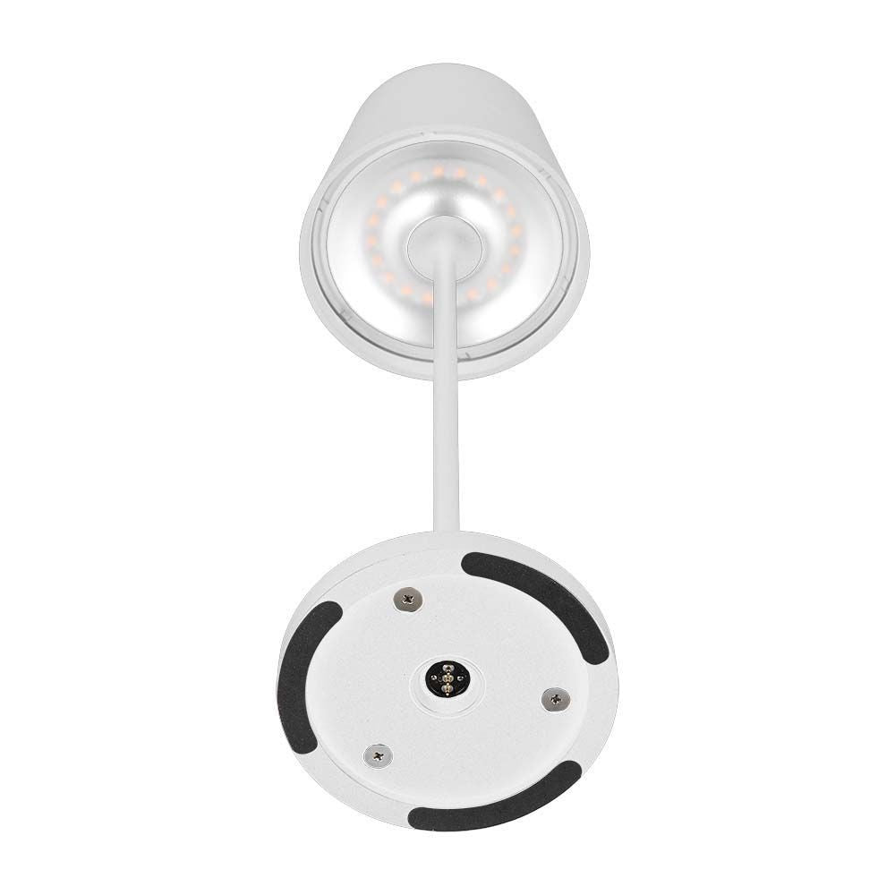 V-Tac Mini Opladelig Bordlampe - Hvid, Trådløs og IP54 Udendørs, Touch Dæmpbar, Effekt: 2W, Lysstyrke: 200lm, Farvegengivelse: RA80