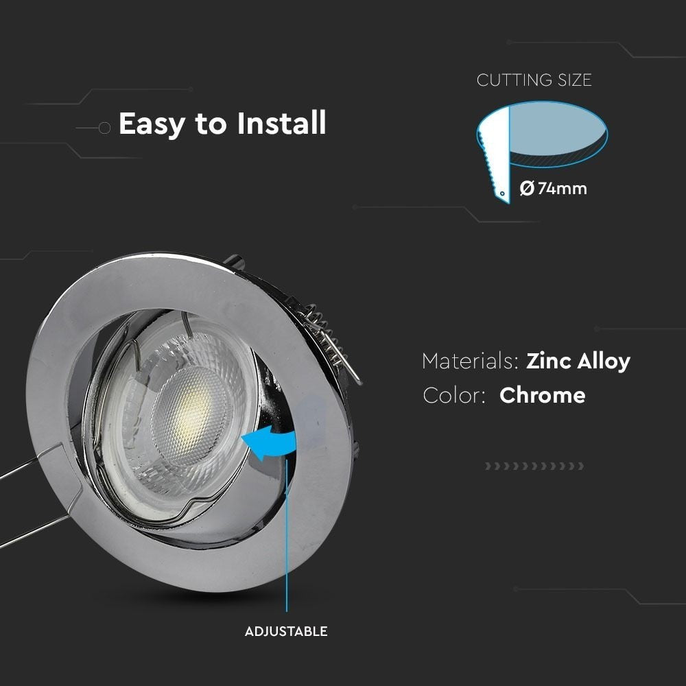 Downlight kit uden lyskilde - Hul: Ø7,4 cm, Mål: Ø8,2 cm, krom, vælg MR16 eller GU10 fatning