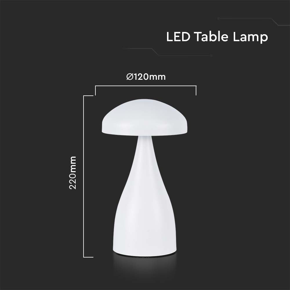 V-Tac Mini Opladelig CCT Bordlampe - Hvid, IP20, Touch Dæmpbar, Effekt: 1W, Lysstyrke: 55lm