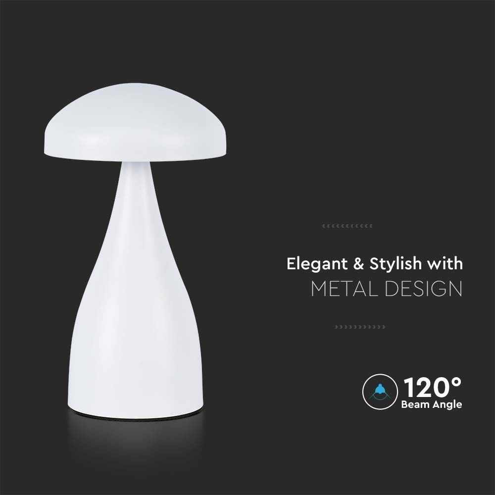V-Tac Mini Opladelig CCT Bordlampe - Hvid, IP20, Touch Dæmpbar, Effekt: 1W, Lysstyrke: 55lm