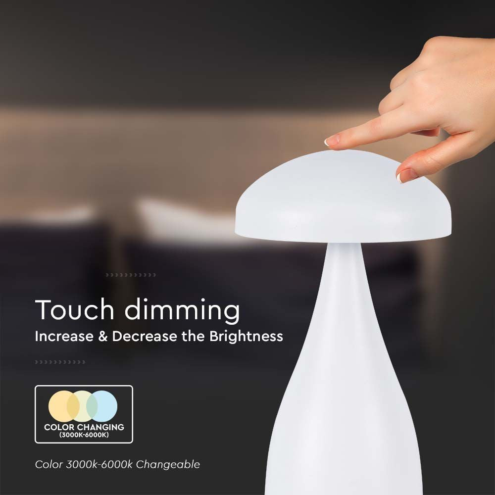 V-Tac Mini Opladelig CCT Bordlampe - Hvid, IP20, Touch Dæmpbar, Effekt: 1W, Lysstyrke: 55lm