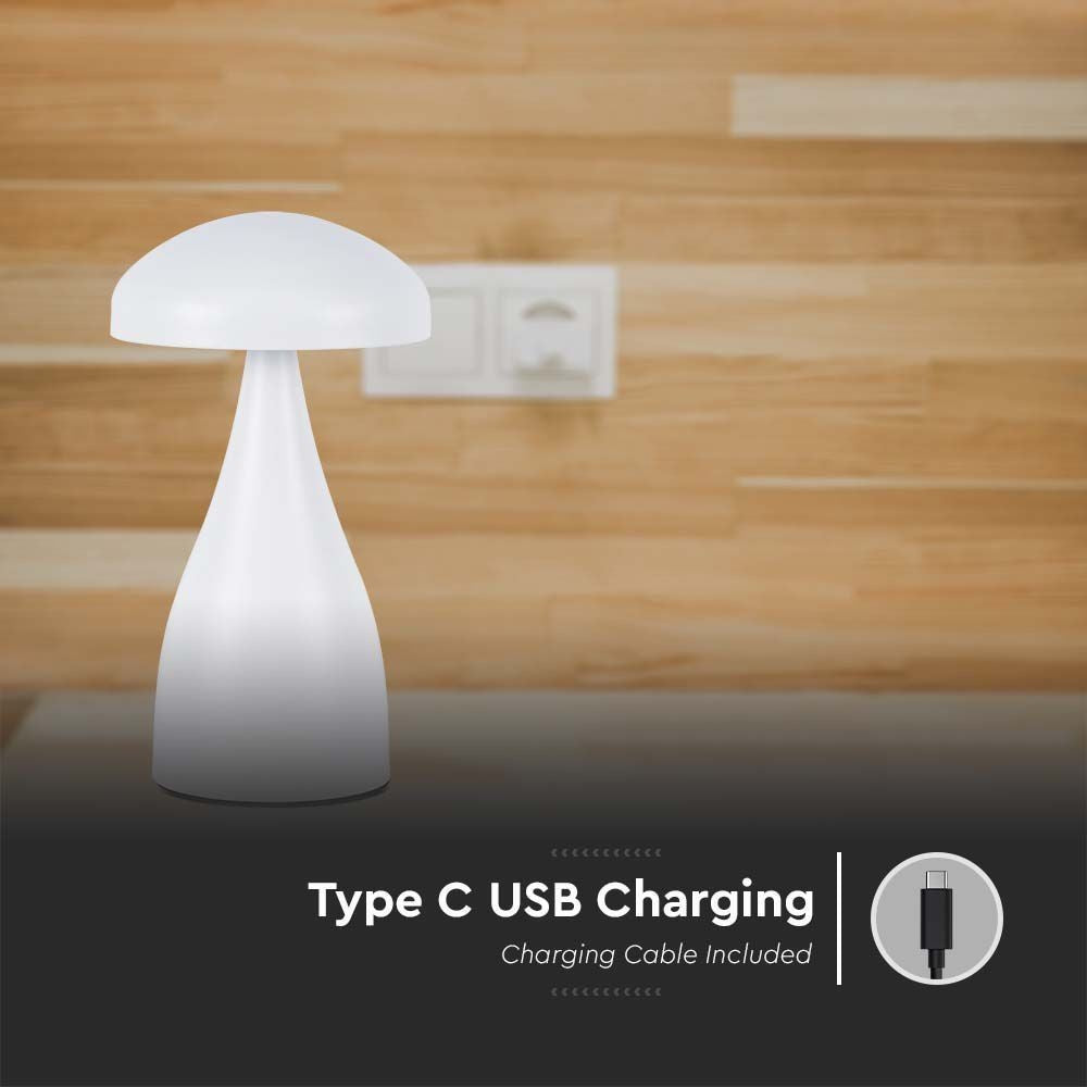 V-Tac Mini Opladelig CCT Bordlampe - Hvid, IP20, Touch Dæmpbar, Effekt: 1W, Lysstyrke: 55lm
