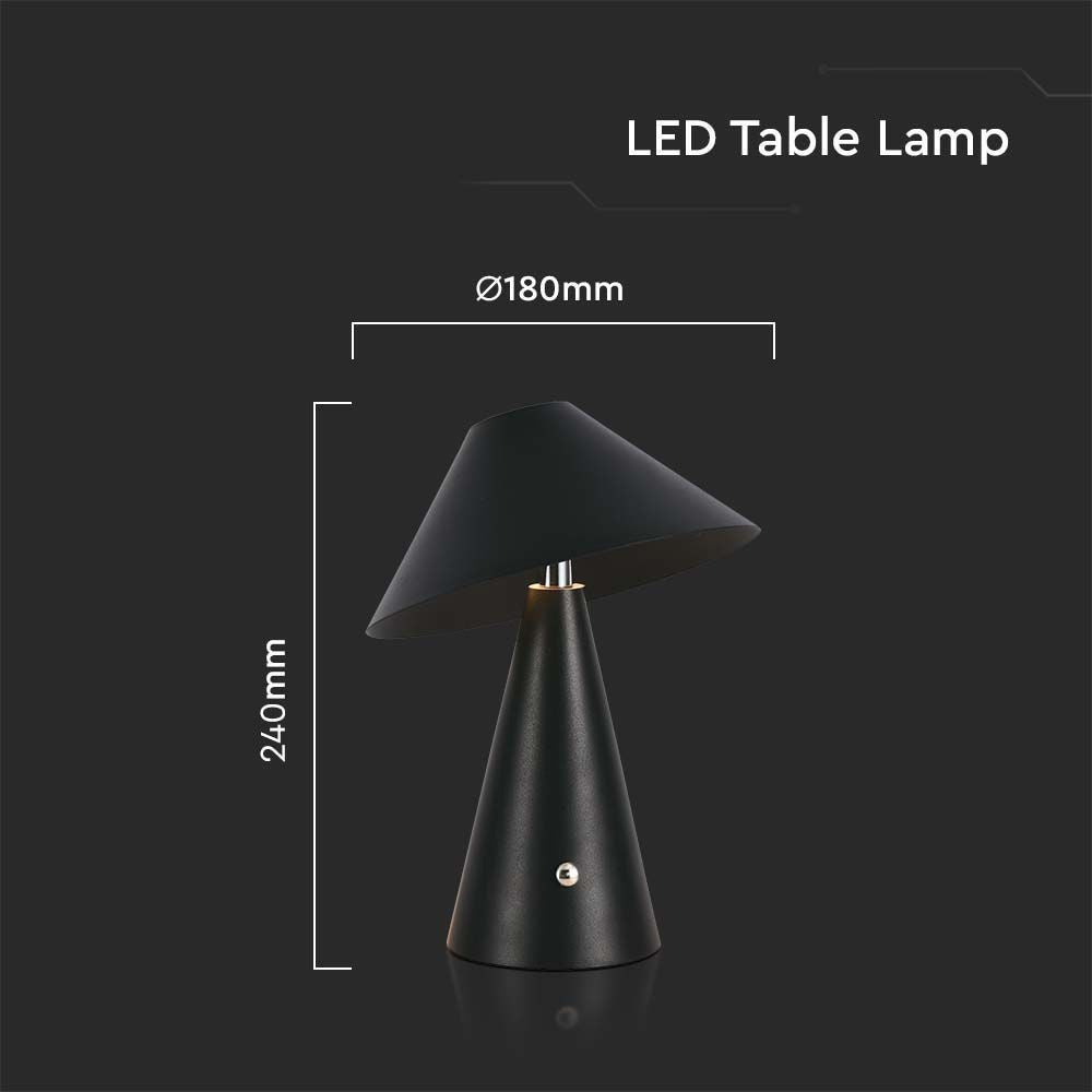 V-Tac Sort Opladelig 3i1 Bordlampe - IP20, Touch Dæmpbar - 3W, 200lm
