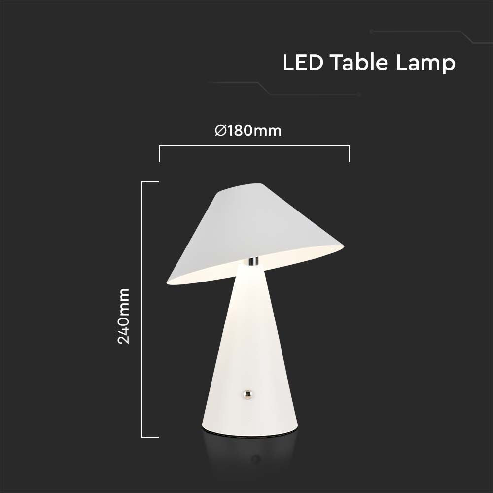 V-Tac Opladelig 3i1 Bordlampe - Hvid, IP20, Touch Dæmpbar - 3W, 200lm