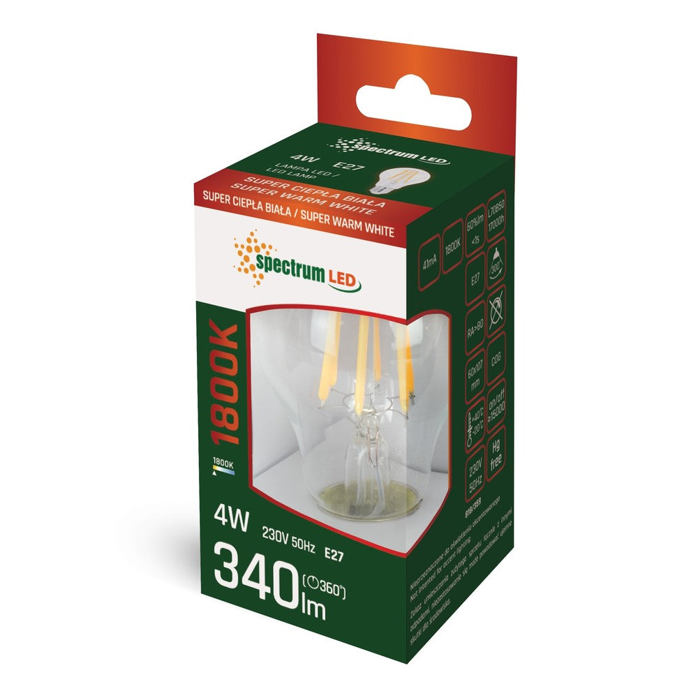Spectrum 4W LED Pære - A60, varm hvid, 1800K, E27