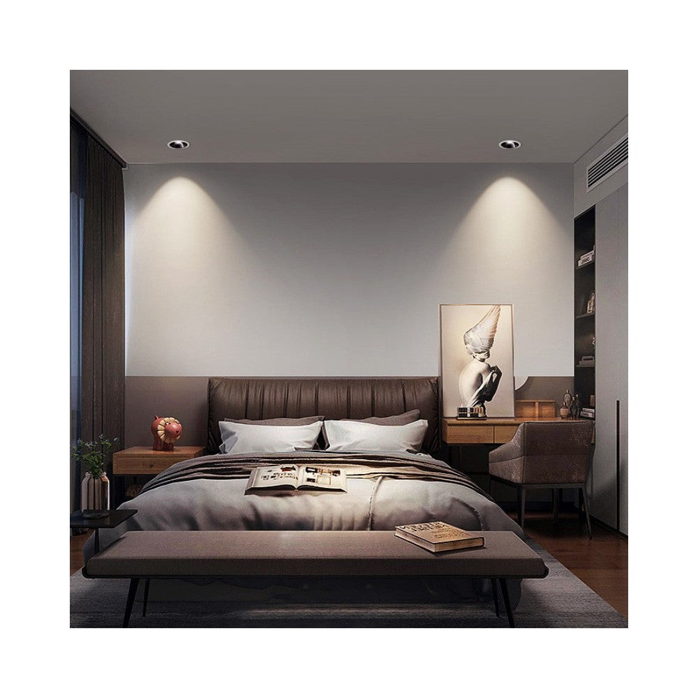 11W Sort/Hvid Indbygningsspot - RA92, Ø7,5 cm hul, Ø8,4 cm mål, dæmpbar, 230V, 1200lm, RA90