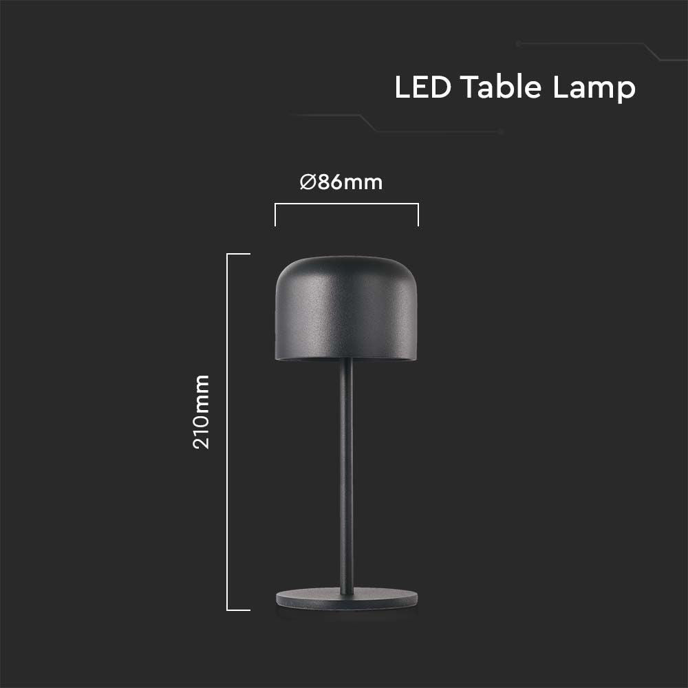 V-Tac Mini Opladelig CCT Bordlampe - Sort, IP54, Touch Dæmpbar, 1.5W, 150lm