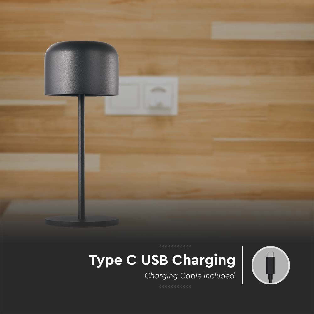 V-Tac Mini Opladelig CCT Bordlampe - Sort, IP54, Touch Dæmpbar, 1.5W, 150lm