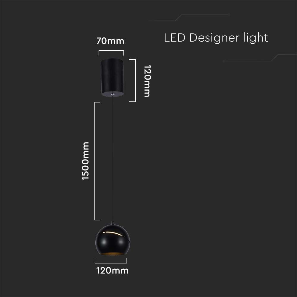 V-Tac LED loftlampe - Sort Ø12 inkl. ophæng, 8,5W, 230V, 850lm, RA80, Flicker free