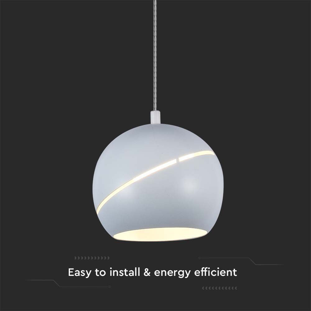 V-Tac LED loftlampe - Hvid Ø12 inkl. ophæng, 8,5W, 230V, 850lm, RA80, Flicker free