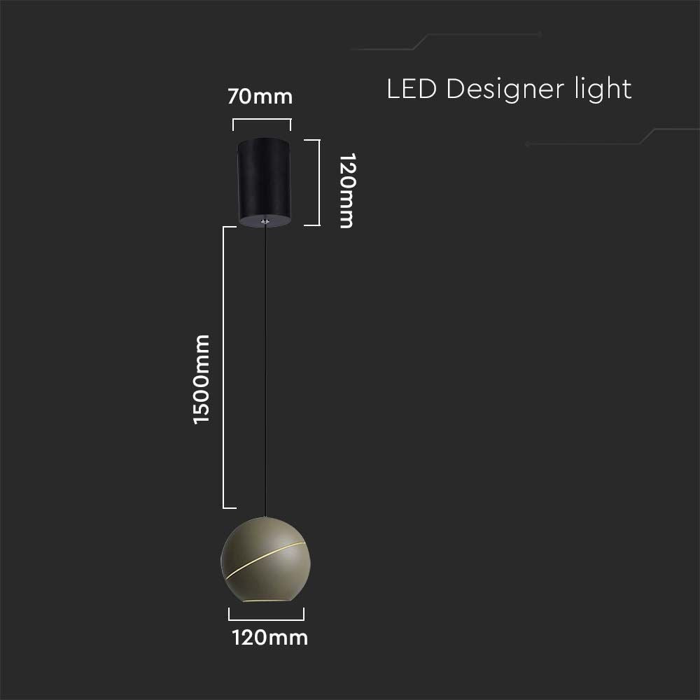 V-Tac LED loftlampe - Champagnefarvet lampe med ophæng, Ø12, 8,5W, 230V, 850lm, RA80, Flicker free