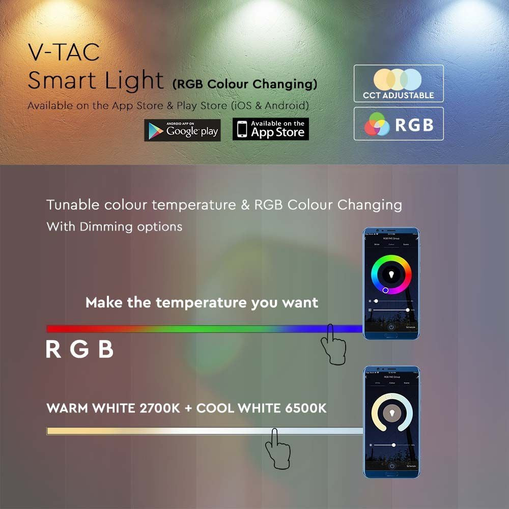 Smart Home lampe med RGB+WW, Sort, Tuya/Smart Life, Kompatibel med Google Home, Alexa og smartphones