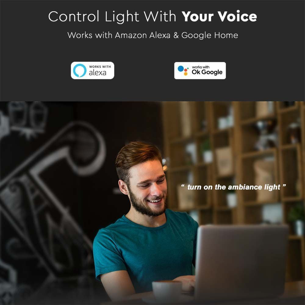 Smart Home lampe med RGB+WW, Sort, Tuya/Smart Life, Kompatibel med Google Home, Alexa og smartphones