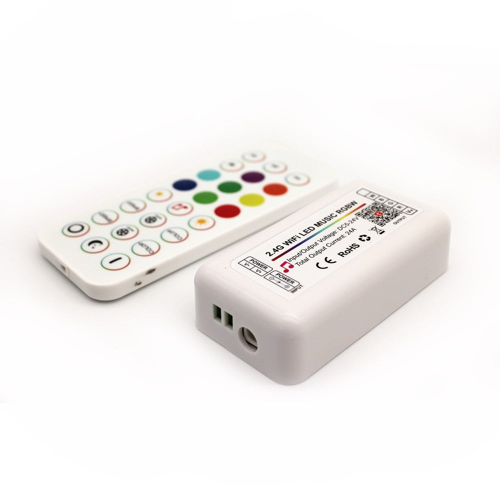 RGB+WW Wifi controller med fjernbetjening - Kompatibel med Google Home, Alexa og smartphones - 12V/24V - Op til 576W