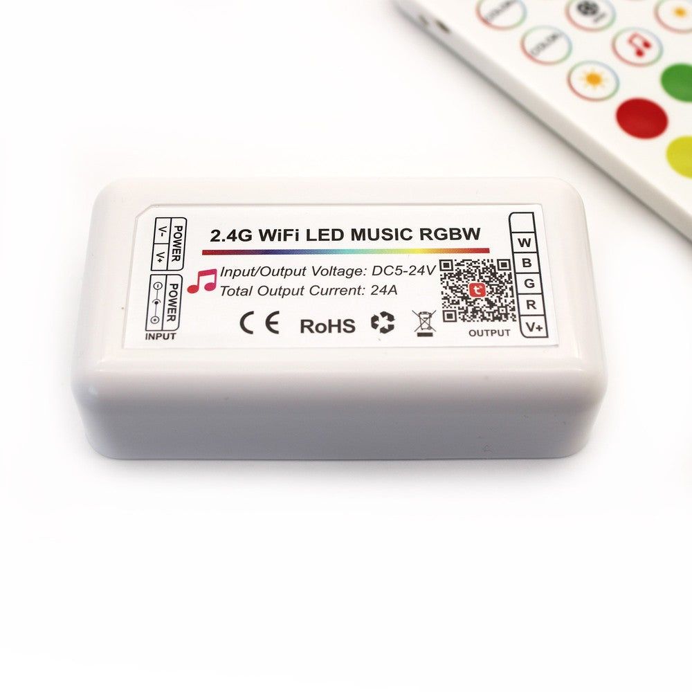 RGB+WW Wifi controller med fjernbetjening - Kompatibel med Google Home, Alexa og smartphones - 12V/24V - Op til 576W