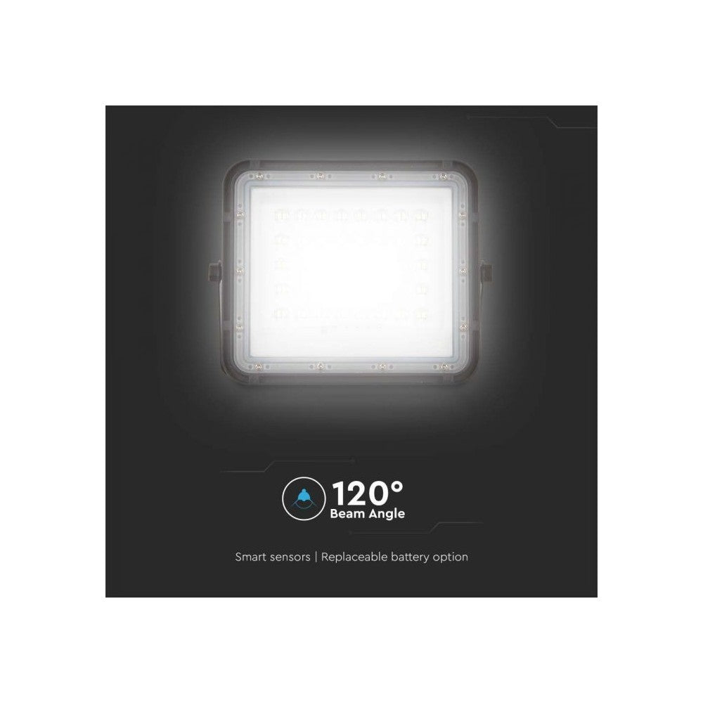 V-Tac 40W Solcelle projektør LED - Sort, inkl. solcelle, fjernbetjening, indbygget batteri, IP65 - 6W, 400lm, RA80, IP65