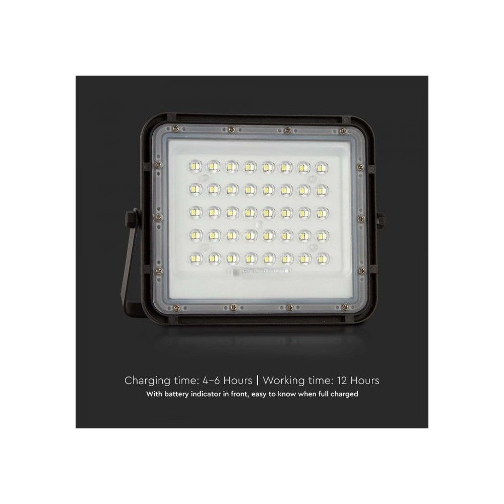 V-Tac 40W Solcelle projektør LED - Sort, inkl. solcelle, fjernbetjening, indbygget batteri, IP65 - 6W, 400lm, RA80, IP65