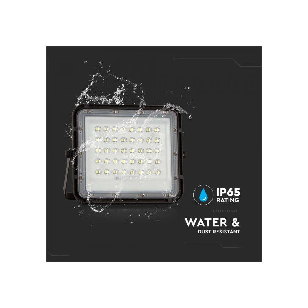 V-Tac 40W Solcelle projektør LED - Sort, inkl. solcelle, fjernbetjening, indbygget batteri, IP65 - 6W, 400lm, RA80, IP65