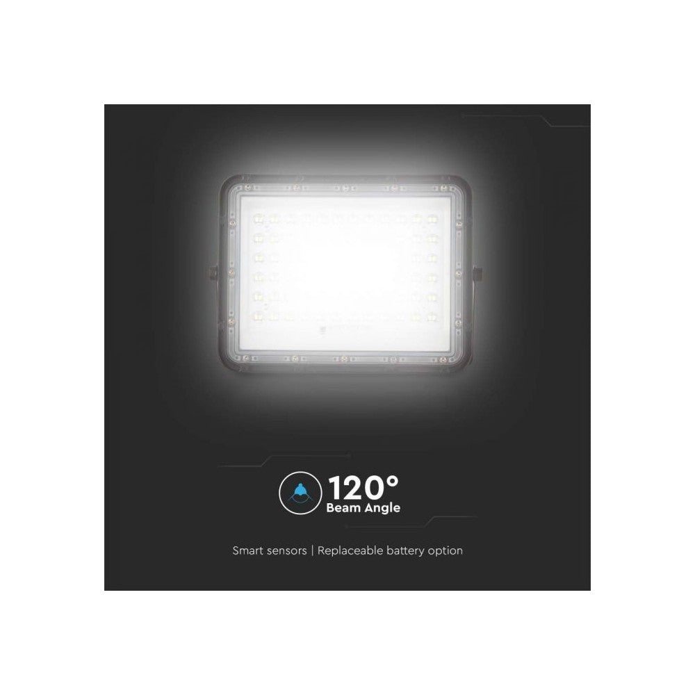 V-Tac 120W Solcelle projektør LED - Sort, inkl. solcelle, fjernbetjening, batteri, IP65