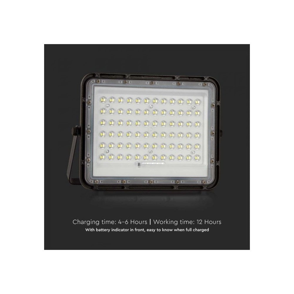 V-Tac 120W Solcelle projektør LED - Sort, inkl. solcelle, fjernbetjening, batteri, IP65