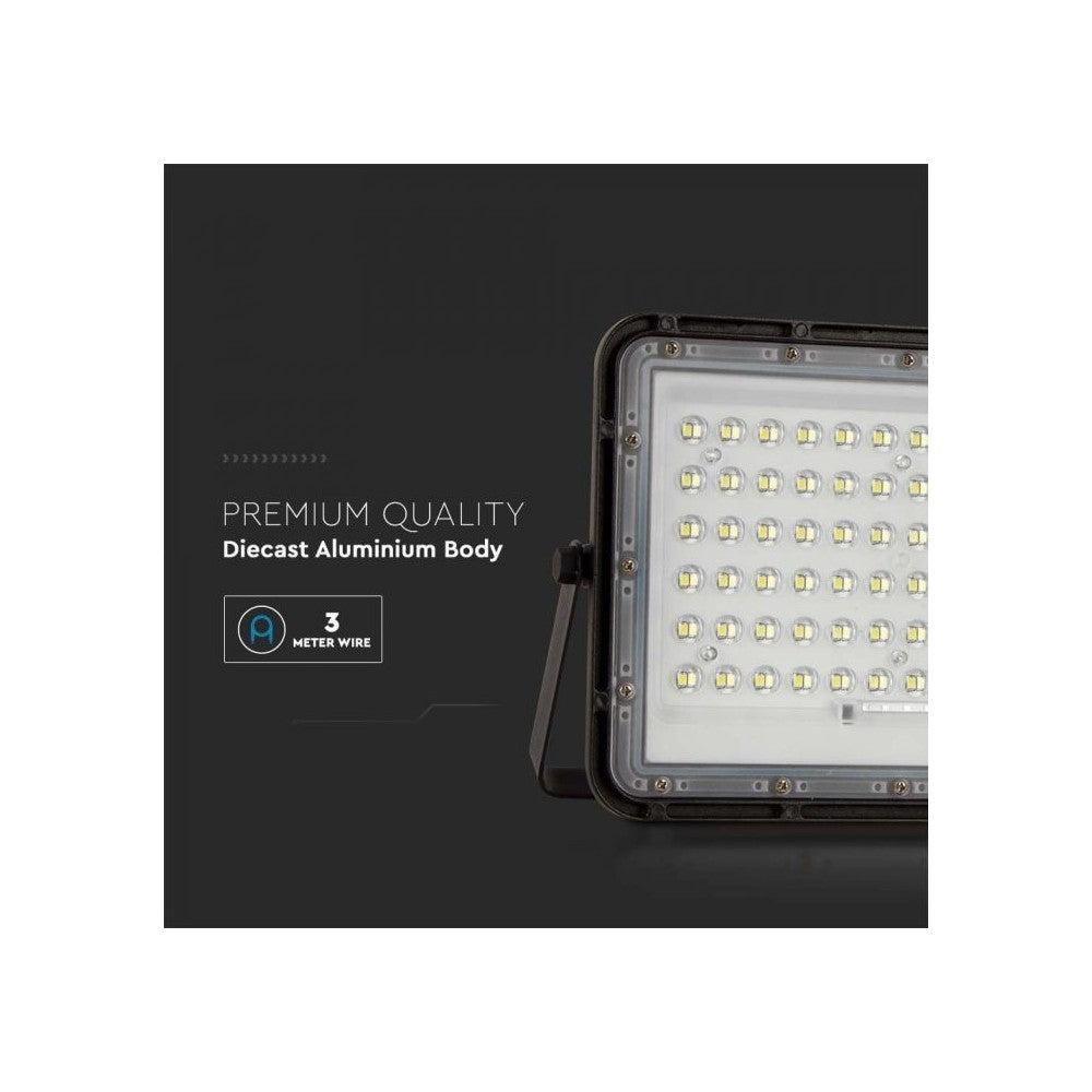 V-Tac 120W Solcelle projektør LED - Sort, inkl. solcelle, fjernbetjening, batteri, IP65